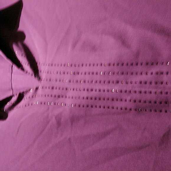 Size 1Xlady's purple crystal rhinestone details long sleeve V neck shirt blouses - Picture 5 of 5